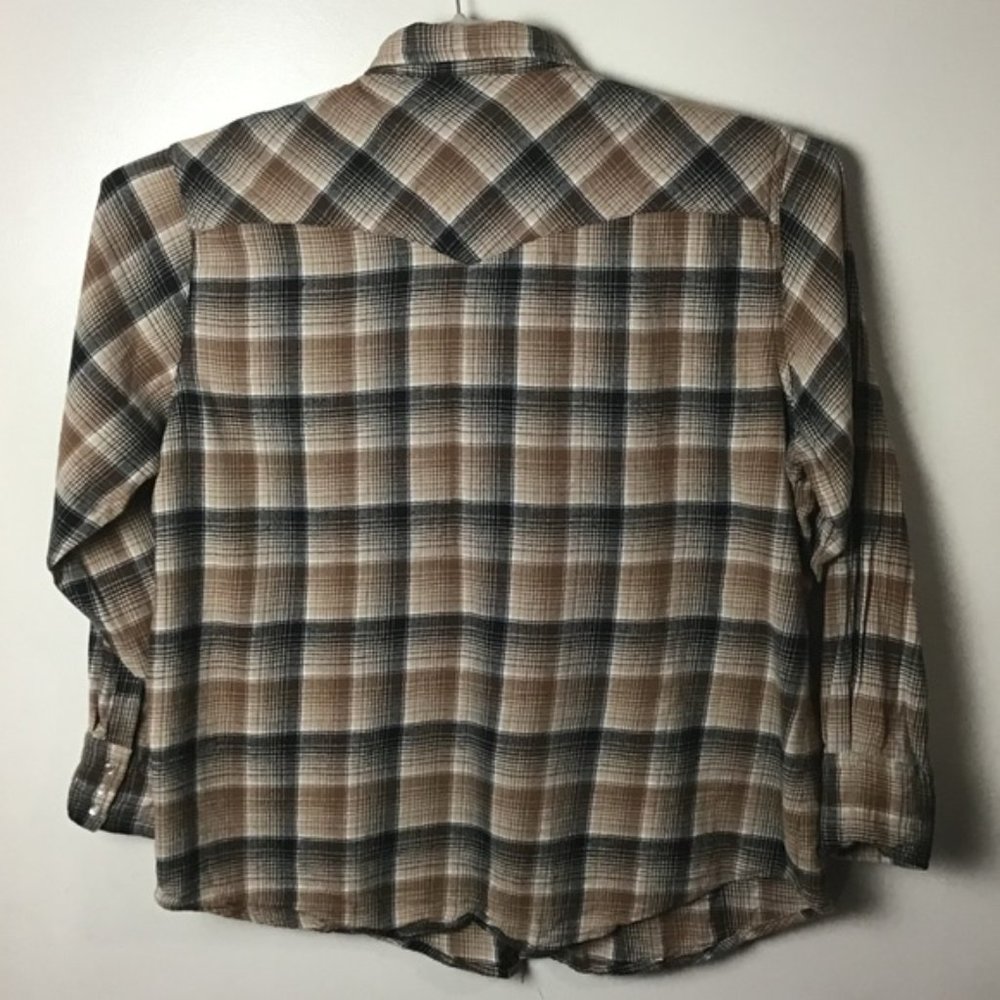 Wrangler Wrancher Shirt brown plaid pearl snap cowboy western shirt. XXL